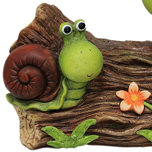 Gartendeko Schnecke groß witzige Gartendekoration bunte Garten-Figur auf Holzstamm XL für Vorgarten Hauseingang oder Terrasse (Schneck XL) - 2