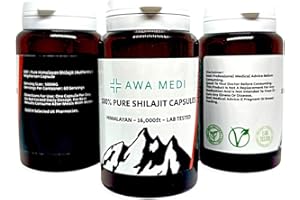 AWA MEDI Shilajit Capsule 100% Pure Himalayan Testato in laboratorio 500.000mcg Shilajit Capsule Organiche - 1 Vasca - 60 Caps - Fornitura 2 mesi - 500 mg/500.000 mcg per capsula dose più alta, 4,9 m.