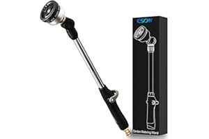 ESOW Garden Hose Watering Wand, 16 Inches Sprayer Wand, 9 Watering Patterns 180° Adjustable Swivel Head, Ergonomic Handle with One Touch Valve Perfect for Watering Plants, Car Wash and Showering Dog