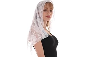 KLOVA Encaje Mantón Mantilla Velo Ligero Borla Bufanda Moda Floral Chales y Envolturas para las Mujeres Latino Mass Veil para Novia