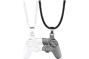 Uoeo Magnetic Couple Gamepad Pendant Necklace Metal Alloy Gamepad Necklace Magnetic Game Console Handle Necklace Magnetic Game Controller Necklace for Boyfriend Girlfriend Best Friends (Black+Silver)