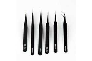 DSYJ 6PCS Precision Tweezers Set, ESD Tweezers Set, Anti-Static Stainless Steel Tweezers, Non-Magnetic Curved Tweezers Set, Electronics Tweezers Kit for Jewelry, Craft, Electronics