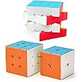 AUTHFORT Cube Set 3 Pack 2x2 Two Sides Cube Magic Speed Cube 3x3x3 & 4x4 Speed Cubes Bundle Collection (3 Pieces)
