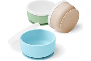 Navik | Ciotola con ventosa per bambini | Ciotola per bambini con coperchio | Ciotola in Silicone con Ventosa per Neonato e Bambino | set pappa svezzamento | Blu, verde e beige