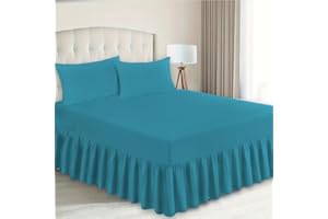 Ziya Homes Fitted Valance Sheets - Polycotton Frilled Bed Skirt, Anti Allergic, Extra Deep, Easy Care (Teal, Double)