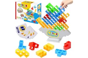 FENYW 64 Piezas Tetra Tower, Montessori Juguetes Educativos, Tetris Tower Balance Game, Stack Attack Juego con 22 Tarjetas, Team Tower Game for 3+ Kids y Adults