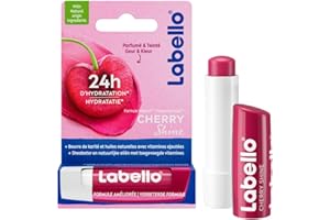 LABELLO Cherry Shine (1 x 5,5 ml), Baume à lèvres enrichi en huiles naturelles et vitamines E & C, Soin des lèvres Hydratation longue durée pendant 24H