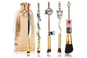 WECHIP Brochas de Maquillaje Metal Demon Slayer Anime Para Base, Rubor, Sombra de Ojos, Corrector Facial, Delineador de Ojos, Contorno en Polvo, Líquido para Ojos, Regalo para Niñas y Mujer, 5 Piezas, oro
