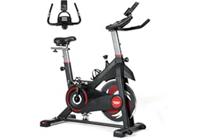 NOVONOVA Bicicleta Estática con Sensor de Pulso, Ajustable Resistencia, Pantalla, Bici Estatica con Volante de Inercia de 11kg, Bicicleta Estatica en Casa con Sillín y Reposabrazos Ajustable