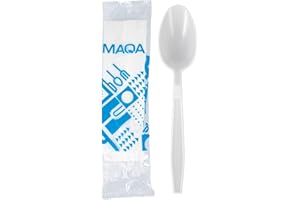 Maqa 100 pz Kit Cucchiaio e Tovagliolo 2 Veli – Posate Monouso Imbustate, Igieniche e Resistenti | Plastica Rigida Riutilizzabile, 100% Riciclabili – Perfette per Catering, Takeaway, Eventi e Uffici