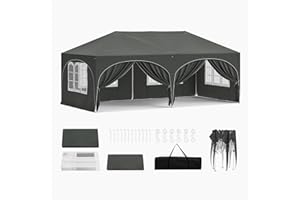 WOLTU Pop-up Gazebo, Gazebo with Sides 3m x 6m, Folding Event Shelter for Outdoor, Garden, Camping, Height Adjustable, Waterproof, UV-Protection, with Carry Bag, Grey