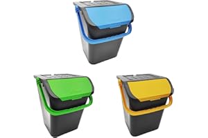 Ecoplast, Tris di Pattumiere per Raccolta Differenziata, con Doppia Apertura, Flessibili, Indeformabili e Impilabili, Resistenti a Tutte le Temperature, Per Interni ed Esterni, 35 L, Made in Italy
