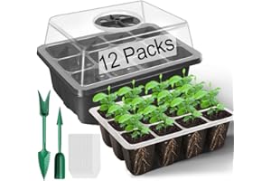 TOYPOPOR 12 Packs 144 Cells Seed Trays with Clear Lids, Seed Propagator Set with Adjustable Humidity Dome and Base, Seedling Starter Kit for Greenhouse and Garden with Garden Tools and Labels