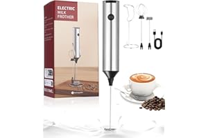 Hixava Milchaufschäumer Elektrisch,Tragbarer Milchaufschäumer Mit 3 Geschwindigkeiten Und Standfuß Milchaufschäumer Stab Mit 2 Edelstahl-Schneebesen Für Matcha Heiße Schokolade Cappuccino (Silbrig)
