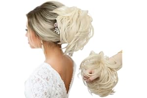 SEGO Rozczochrany kok, przedłużanie włosów, faliste, kok z elastyczną gumową opaską, przedłużanie włosów, kok, kucyk, dla kobiet, jasny blond, 80 g