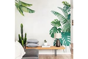 Runtoo Palm Tree Leaves Wall Decals Tropical Green Plants Leaf Wall Stickers Living Room Bedroom Wall Decor
