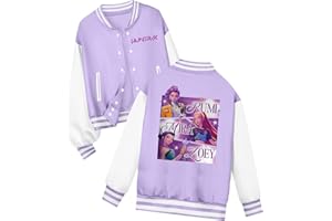 GENERISCH K-pop Baseball Jacke für Unisex Kinder KPop Bomberjacke Y2K Stehkragen Sportjacke mit Anime Drucken Casual Demon Hunters Huntrix Baseballjacke für Jungen Mädchen Knopfleiste Mantel Streetwear