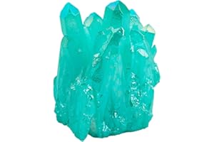 KYEYGWO Natürlicher Bergkristall Titan Beschichtet Kristall Quarz Cluster Specimen Edelstein Figur Dekoration, Unregelmäßige Naturstück Heilung Reiki Stein Deko, Hellblau