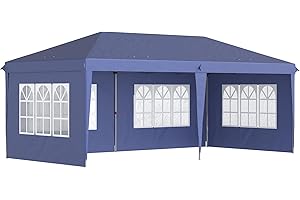 Outsunny Pavillon ca. 3x6m Wasserdicht Pop-up Faltpavillon mit UV-Schutz, Fenster, Partyzelt mit 4 Seitenwänden, Oxford Gartenpavillon inkl. Tragetasche Gartenzelt für Balkon, Terrasse, Blau