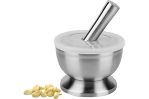 Viitech Pestle and Mortar Set, 250ml Food Stainless Steel Pestle and Mortar, 10cm (3.9") Diameter Brushed Stainless Steel Spice Mill Pill Crusher