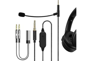 GEEKRIA QuickFit Boom Mic Headphone Cable for Gaming and Meeting Compatible with Bose 700 QC45 QC35 II QC25, 2.5mm Replacement Cable with Rod Microphone and Volume Control/Mute (1.7m)