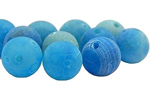 PERLIN Piedras preciosas de 6/8/10 mm, ágata helada, redonda, piedra natural esmerilada, perlas semipreciosas, perlas con agujero para enhebrar (azul, 8 mm – 15 unidades)