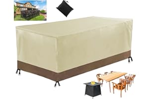 MOZTBH Pokrowce na meble ogrodowe na zewnątrz, wodoodporna tkanina Oxford 420D, pokrowiec na meble sześcian, ochrona przed promieniowaniem UV, wiatroszczelne, pokrowce na stół patio, prostokątne, na stół, sofa, biało-brązowy, 180 x 120 x 74 cm (dł. x szer. x wys.)