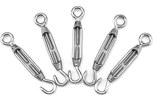 QWORK® 5 Pièces M6 Tendeur de câble, tendeurs en acier inoxydable 304, avec crochet et œillet