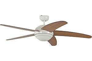 Ventilateur de plafond Melton par Pepeo avec eclairage et télécommande incluse revêtement blanc, pâles en miel-érable, 132 cm