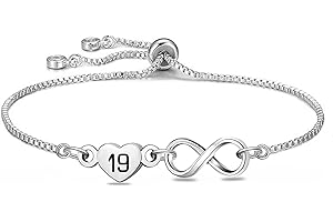 HEYEJET Birthday Gifts for Women Silver 7th-100th Infinity Heart Bracelet for Girls Lucky Number Birthday Presents for Her Adjustable Teenis Chain