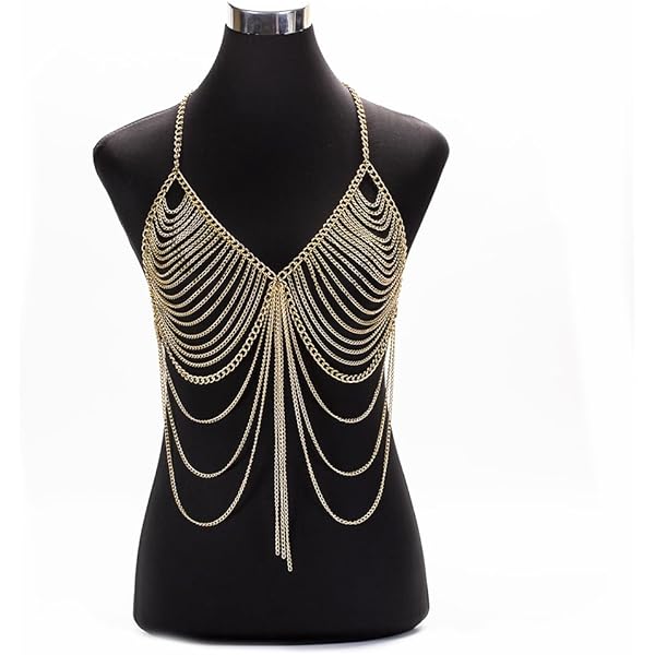 Top Body Chain com Strass Dourado Império Glam para Look Sofisticado e Brilho Intenso