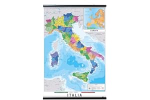 Grupo Erik: Cartina Italia Fisico Politica + Appendi Stecche Magnetiche, 61 x 91,5 cm, Poster Cartina Geografica Italia con cornice a listello, Mappa Italia da Muro grande