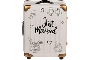 Sparbössa brudpar pengagåva presentidé bröllopspresent bröllop vagn resväska ''Just Married'' keramik