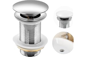 AMZJIUFU Basin Sink Waste Unslotted Chrome Plated Pop Up Click Clack Sprung Plug Without Overflow for Bathroom Sink Tap, Brass Body