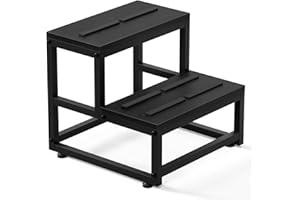 NANDAE Sgabello a 2 Gradini in Legno e Ferro, Scaletta per Bambini e Adulti con Capacità 226kg, Piedini Antiscivolo Regolabili, per Cucina, Bagno, Camera (38x38x35.5cm)