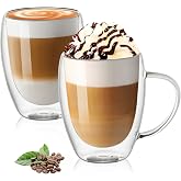 Vicloon Glass Double Wall Glass, 400mlx2 Transparent Double Wall Glasses,Borosilicate Glass Cups,Glass Coffee Cups,Double Wal