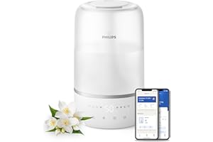 Philips Smart Humidifier - Compact Design, Powerful Sky High Mist, 3L Top-Fill Tank, Up to 32h Runtime, Aromatherapy, Sleep Mode, Night Light, for Rooms up to 38m² (HU1509/00)