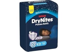 HUGGIES DryNites®, sous-vêtements de nuit ultra-absorbants, 8/13 ans Garçons (30-48 kg), 4x13 culottes ; la solution idéale, pour les enfants qui font pipi au lit, adapté à la morphologie des garçons