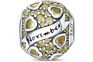 HappyStar Zawieszki z kamieniem urodzinowym, ze srebra próby 925, pasujące do bransoletek, z wiszącym koralikiem, z cyrkonią klasy 5A, zawieszki do bransoletek i naszyjników