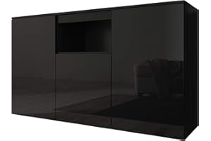 ‎MUEBLES BONITOS Muebles Bonitos MB Modernes Sideboard Nevada | Breite 140 x Höhe 80 x Tiefe 40 cm | 3 Türen | Schwarz