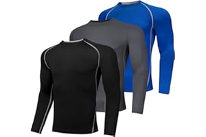 AMZSPORT Maglia Compressione Uomo Confezione da 3 Maglia Termica Manica Lunga Maglietta Palestra Compression Shirt Ciclismo Running Sportiva