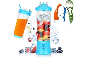 KSALUX - Blender Portable 600ML | 8 Lames Acier Inox | Puissant 20000r/min | Rechargeable USB-C | Anti-Fuite | Smoothies, Milk-Shakes, Légumes, Fruits, Glaçons, Noir + 3 accessoires coupe fruit