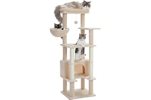 PETEPELA Cat Tree for Indoor Cats Multi-Level Cat Tower Maine Coon with Sisal Covered Scratching Posts, Super Large Condo for Large Cats, Large Hammock and Plush Perches 138cm Beige
