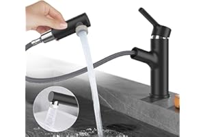 HOMELODY Robinet Salle de Bain avec Douchette Extractible Deux Jets d’Eau Mitigeur Lavabo Surface Galvanisée Noir Durable Robinetterie Lave Mains Corps en Cuivre Haute Qualité Mousseur Démontable