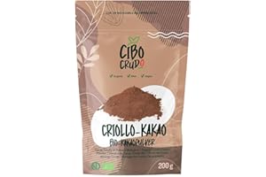 ‎CIBO CRUDO CRUDO BIOLOGICO VEGAN Bio Kakao Pulver - 200g. Kakao Stark Entölt Ohne Zucker. Roh Kakaopulver Bio. Rohkakao aus Premium Kakaobohnen. Backkakao 100% Rein. Organic Cacao Powder Raw