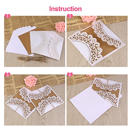 UEETEK 10Pcs hohlen dekorative Hochzeitseinladung Grusskarte mit Spitze Umschlag für Hochzeit Geburtstag Verlobung Party - 2
