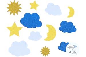 INNSPIRO Soli, lune, stelle e nuvole in EVA adesivo glitterato 30u., ideale per artigianato con bambini, decorazioni e attività creative