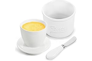 Chumix Beurrier à Eau, Beurrier Ceramique Français avec Couvercle et Couteau à Beurre, Boite a Beurre, Gardez Votre Beurre Toujours Frais et Tartinable à Température Ambiante (Blanc)