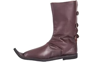 Battle-Merchant Schnabelstiefel mit drei Schnallen, dunkelbraun