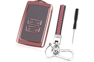 OUTIGU Funda para llave de coche compatible con Renault 4 botones, funda para tarjeta de llave Renault, llavero de cuero con pequeños accesorios de destornillador, funda protectora de TPU (rosa)